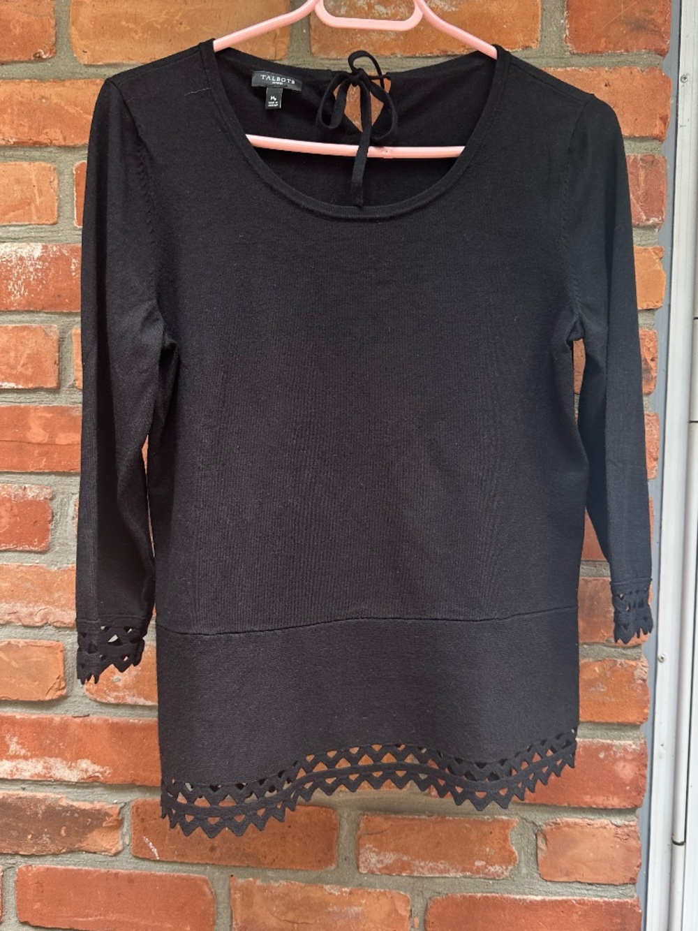 Talbots Petites MP Black Sweater with Laser Cut Out Trim